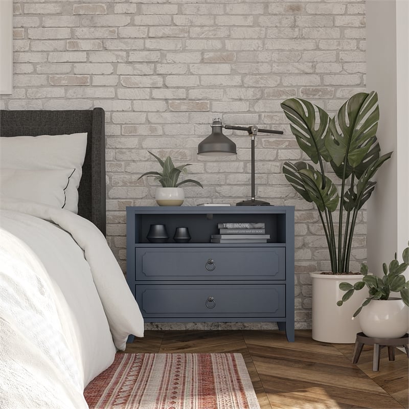 Pemberly Row Modern / Contemporary 2 Drawer Nightstand in Blue