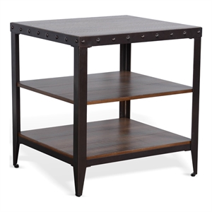 Pemberly Row Contemporary Metal & Solid Wood End Table in Brown