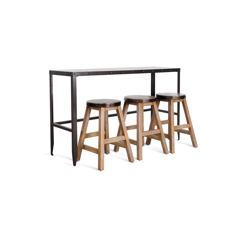 Pemberly Row Contemporary Metal & Solid Wood Sofa Table in Brown