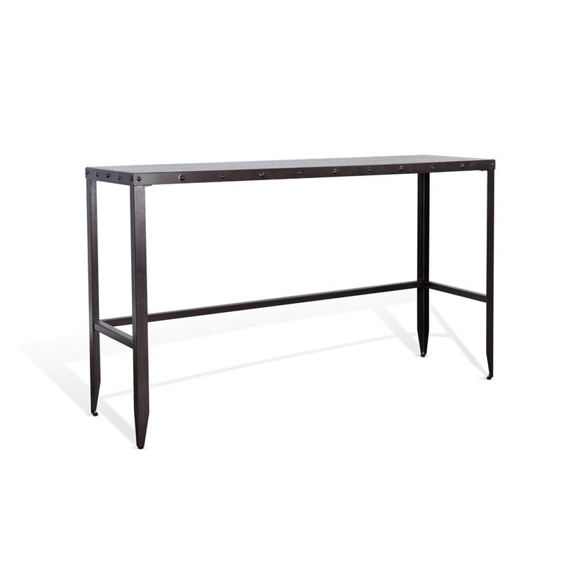 Pemberly Row Contemporary Metal & Solid Wood Sofa Table in Brown