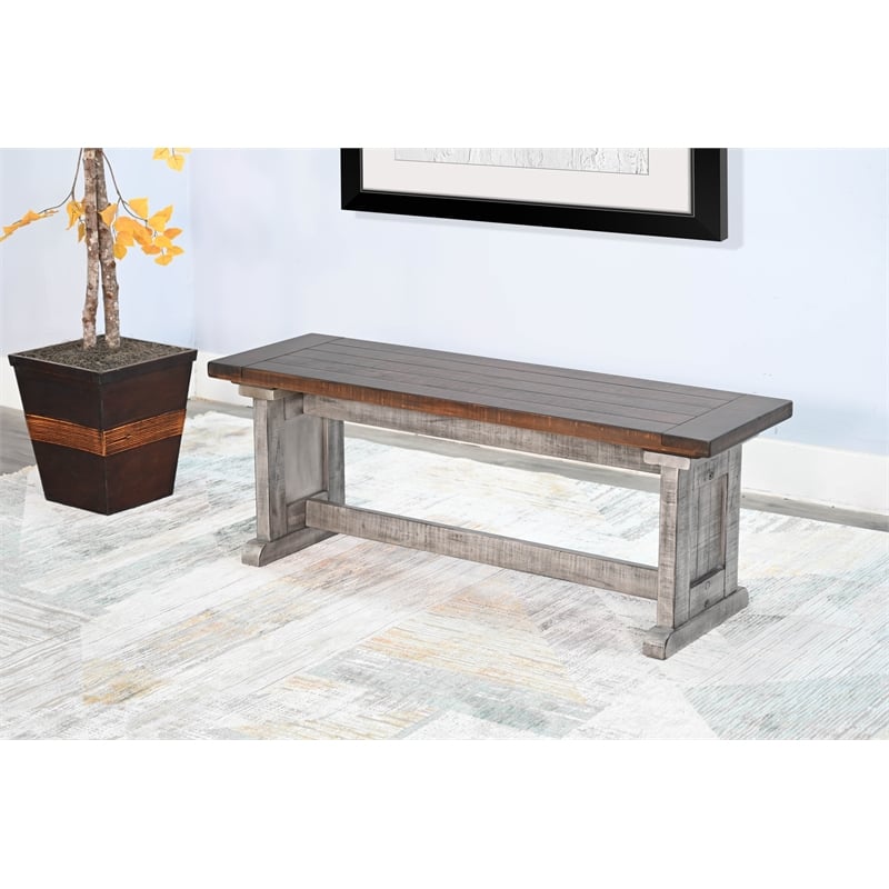 Pemberly Row Modern / Contemporary Wood Dining Bench in Gray