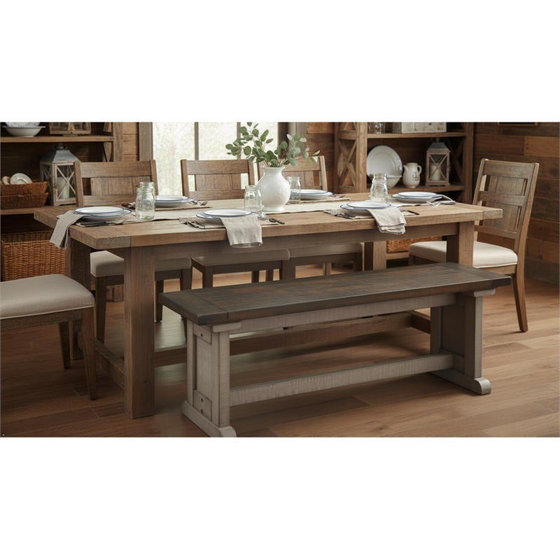 Pemberly Row Modern / Contemporary Wood Dining Bench in Gray
