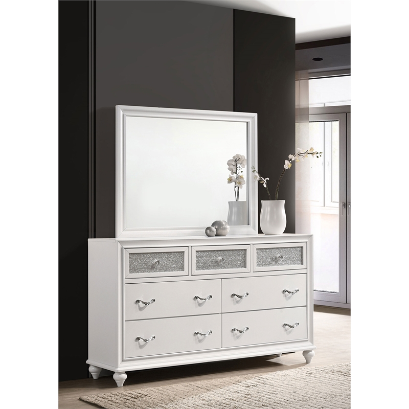 Pemberly Row Modern 7-drawer Wood Dresser with Mirror White Finish