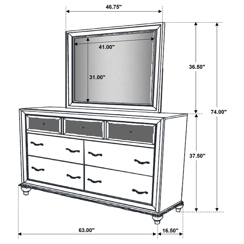 Pemberly Row Modern 7-drawer Wood Dresser with Mirror White Finish