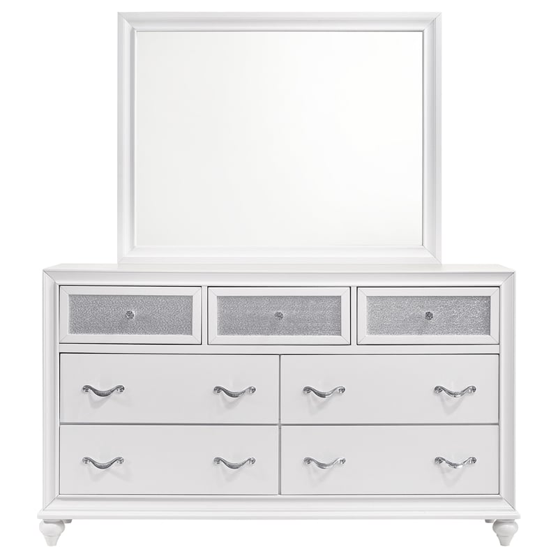 Pemberly Row Modern 7-drawer Wood Dresser with Mirror White Finish