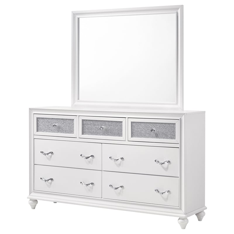 Pemberly Row Modern 7-drawer Wood Dresser with Mirror White Finish