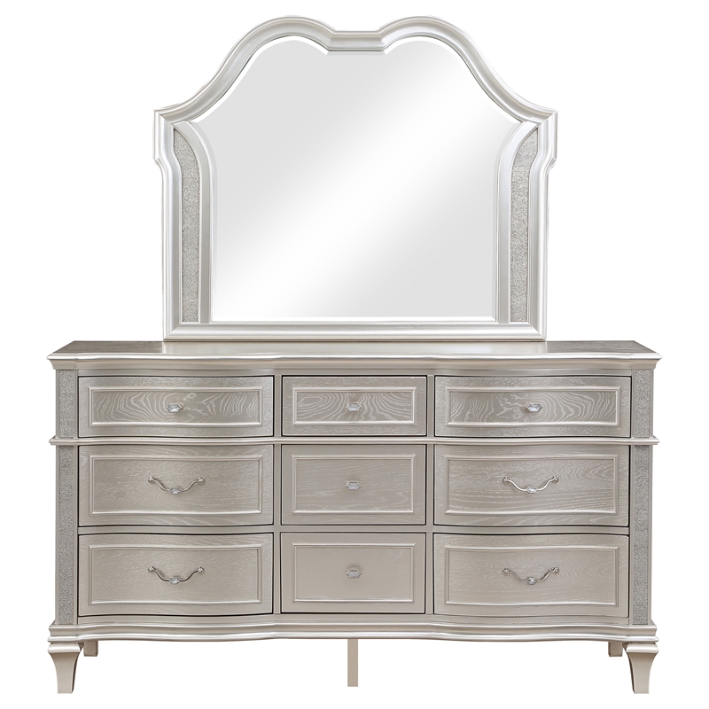 Pemberly Row Modern 9-drawer Wood Dresser with Mirror Silver Oak