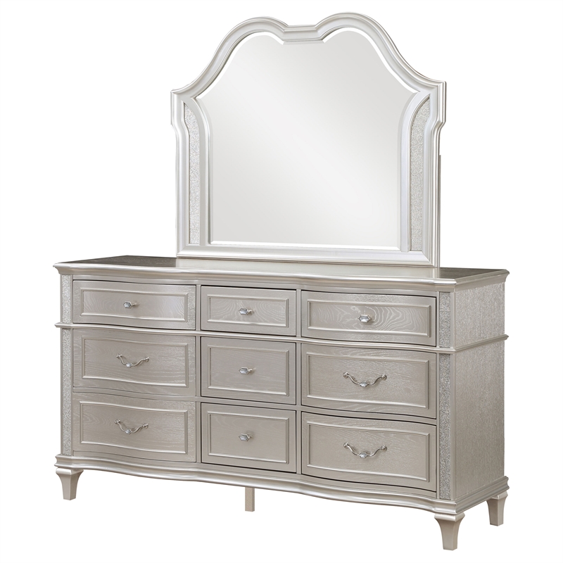Pemberly Row Modern 9-drawer Wood Dresser with Mirror Silver Oak