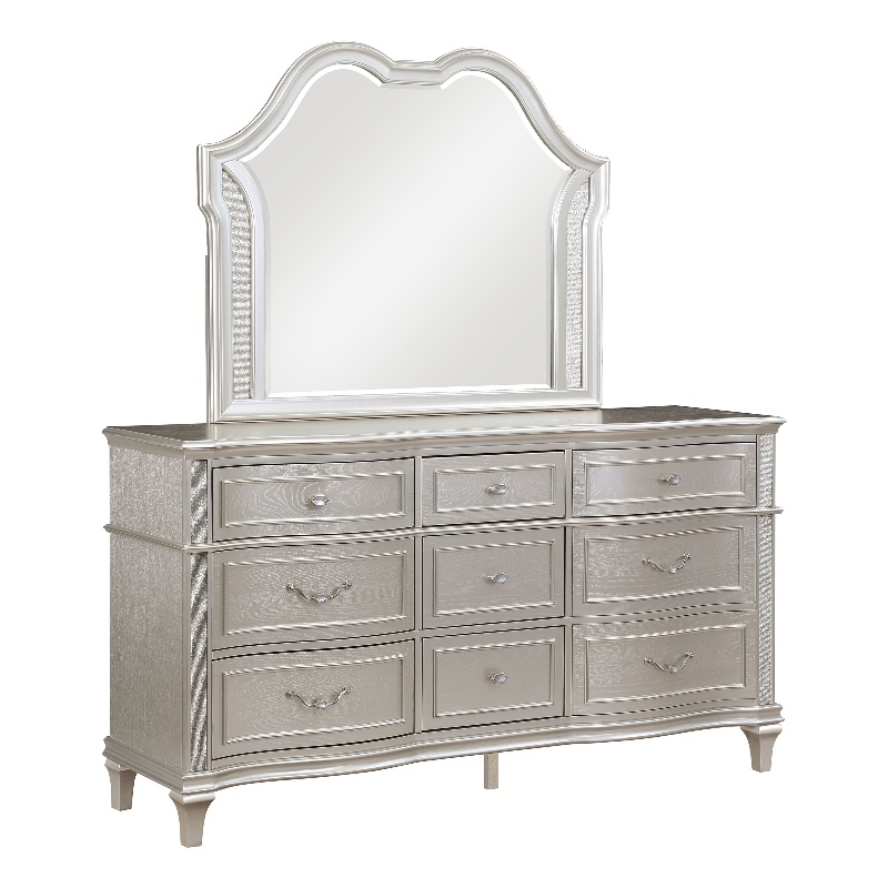 Pemberly Row Modern 9-drawer Wood Dresser with Mirror Silver Oak