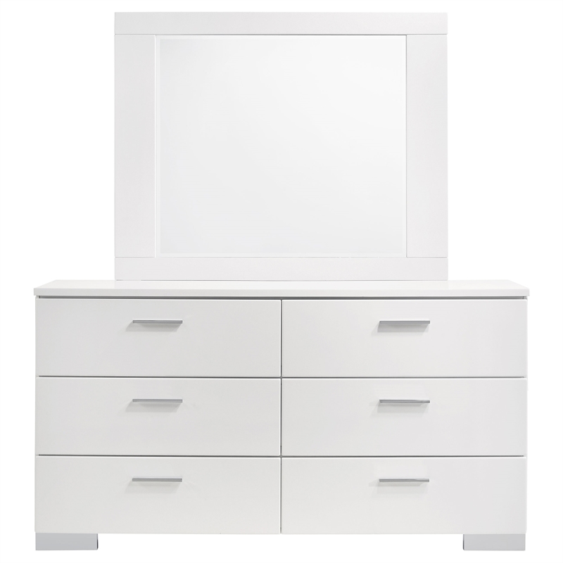 Pemberly Row Modern 6-drawer Wood Dresser with Mirror Glossy White