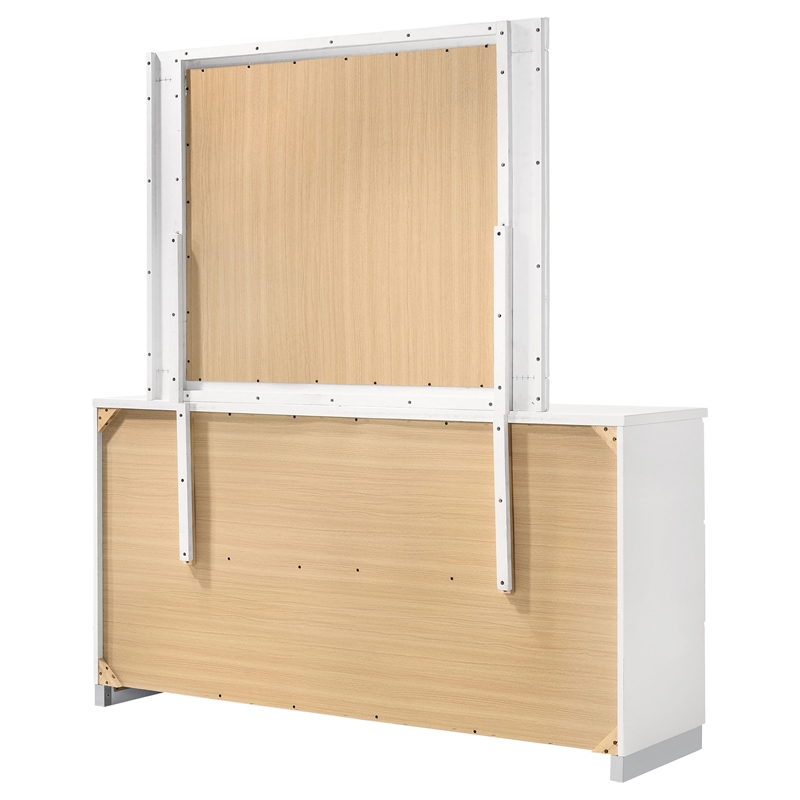 Pemberly Row Modern 6-drawer Wood Dresser with Mirror Glossy White