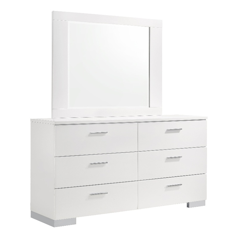 Pemberly Row Modern 6-drawer Wood Dresser with Mirror Glossy White