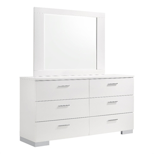Pemberly Row Modern 6-drawer Wood Dresser with Mirror Glossy White