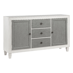 Pemberly Row Transitional Wooden Server in Gray and Weathered White
