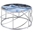 Pemberly Row Contemporary Metal/Marble Coffee Table in Blue Print and Chrome