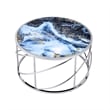 Pemberly Row Contemporary Metal/Marble Coffee Table in Blue Print and Chrome