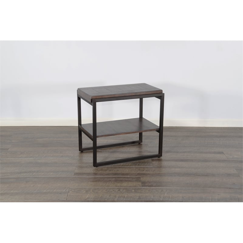 Pemberly Row French Metal Sled Base Chair Side Table in Brown