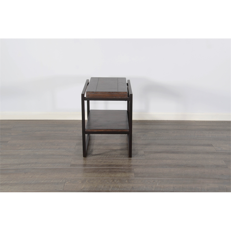 Pemberly Row French Metal Sled Base Chair Side Table in Brown