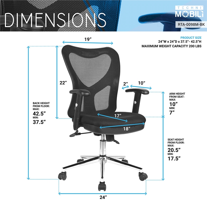 Pemberly Row Modern / Contemporary Mesh Office Chair in Black