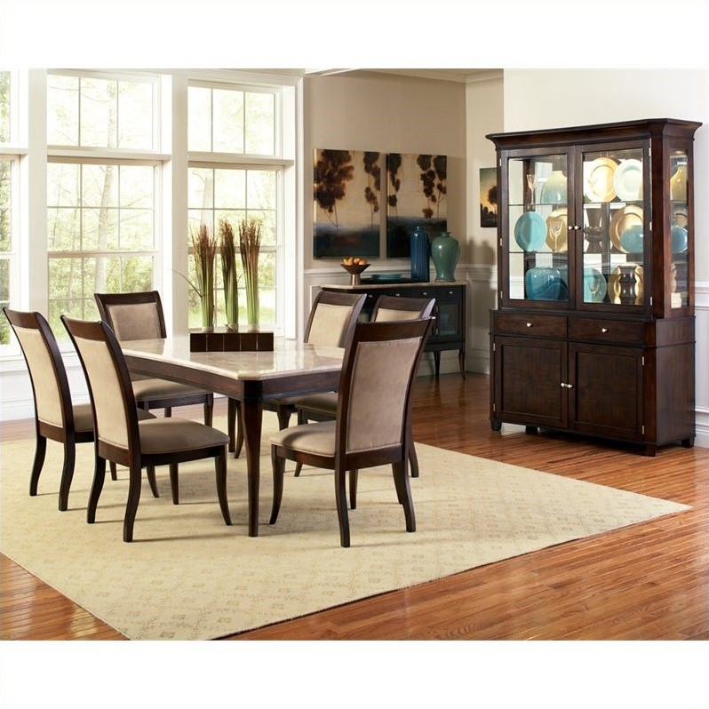 Pemberly Row Modern / Contemporary Marble Top Dining Table in Cherry