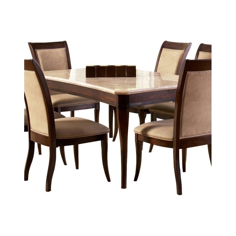 Pemberly Row Modern / Contemporary Marble Top Dining Table in Cherry