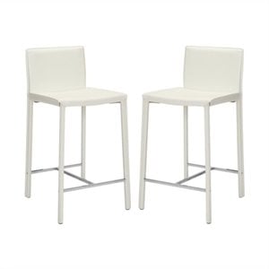 Pemberly Row Contemporary 24&quot Counter Stool in White (Set of 2)