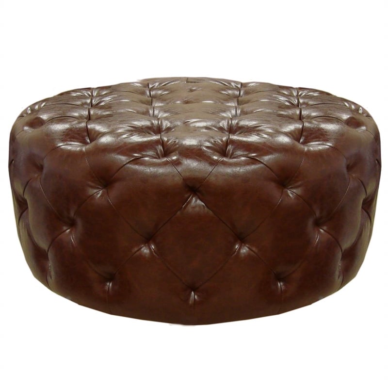 Pemberly Row Contemporary Leather Upholstered Ottoman in Brown