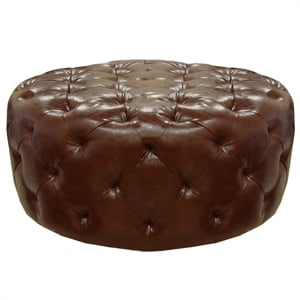 Pemberly Row Contemporary Leather Upholstered Ottoman in Brown