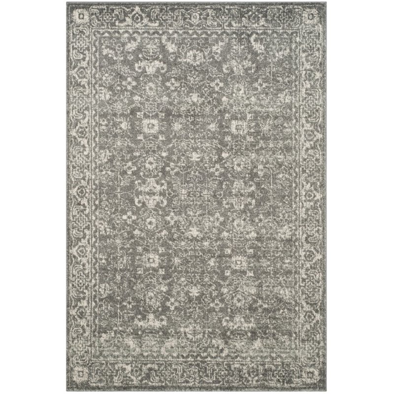 Pemberly Row Modern 10' X 14' Power Loomed Rug in Gray and Ivory