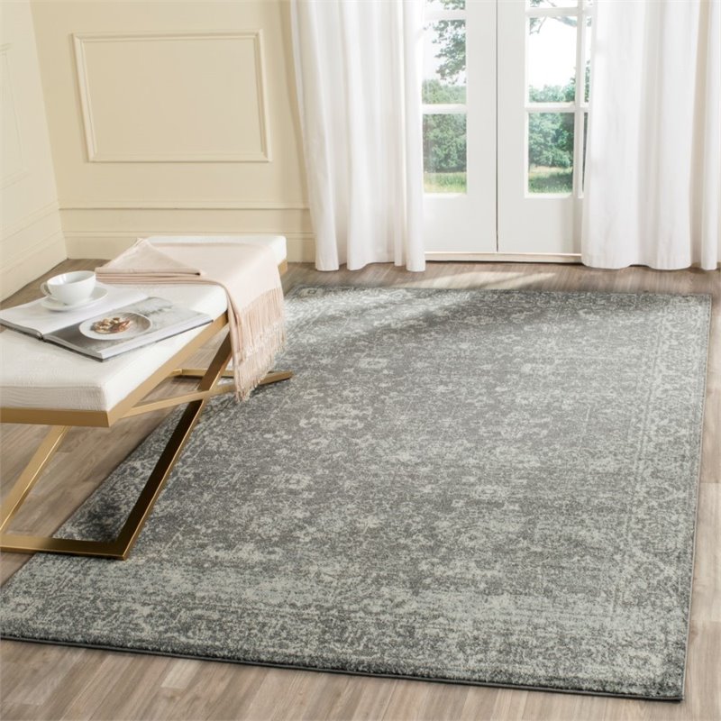 Pemberly Row Modern 10' X 14' Power Loomed Rug in Gray and Ivory