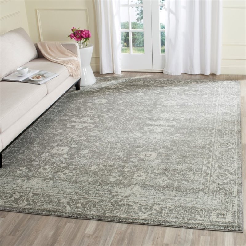 Pemberly Row Modern 10' X 14' Power Loomed Rug in Gray and Ivory