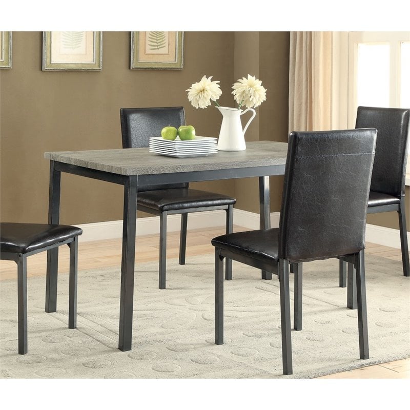 Pemberly Row Rectangular Transitional Wood Dining Table with Metal Frame in Gray