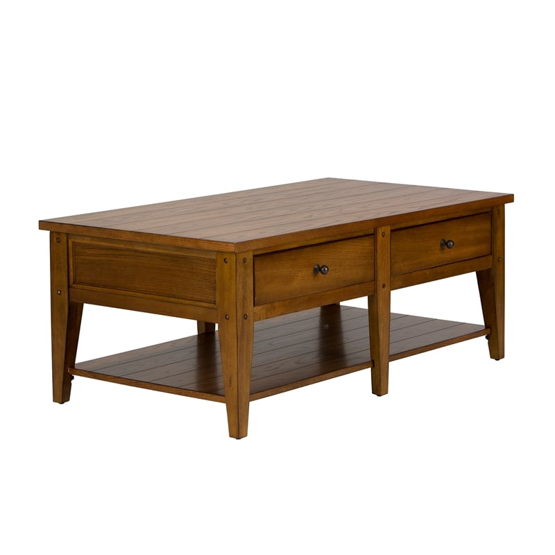 Pemberly Row Modern / Contemporary Cocktail Table with Veneered Shelves
