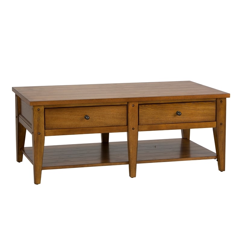 Pemberly Row Modern / Contemporary Cocktail Table with Veneered Shelves