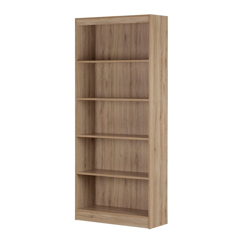 Pemberly Row 5-Shelf Particleboard Wood Bookcase in Rustic Oak