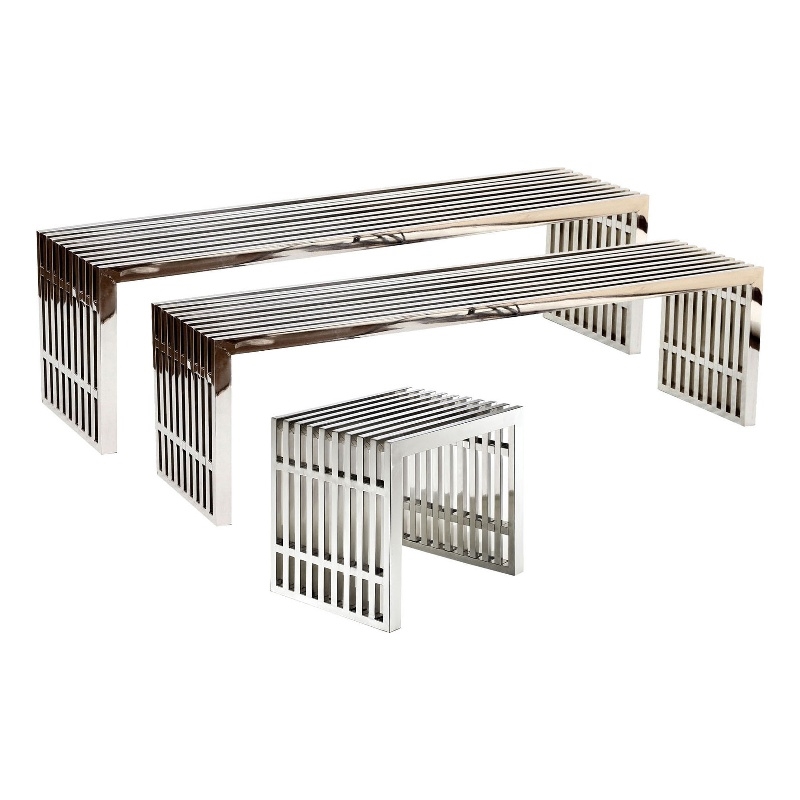 Pemberly Row Modern Style Stainless Steel Benches in Silver (Set of 3)