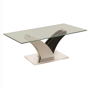 Pemberly Row Contemporary Glass Top Coffee Table in White and Gray