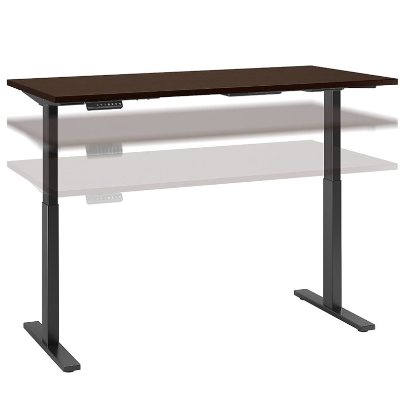 Pemberly Row 60W x 30D Adjustable Desk in Mocha Cherry - Engineered Wood