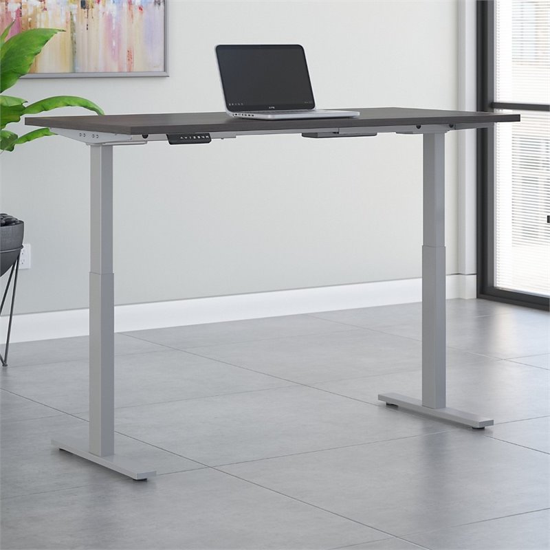 Pemberly Row 60W x 30D Adjustable Desk in Storm Gray - Engineered Wood