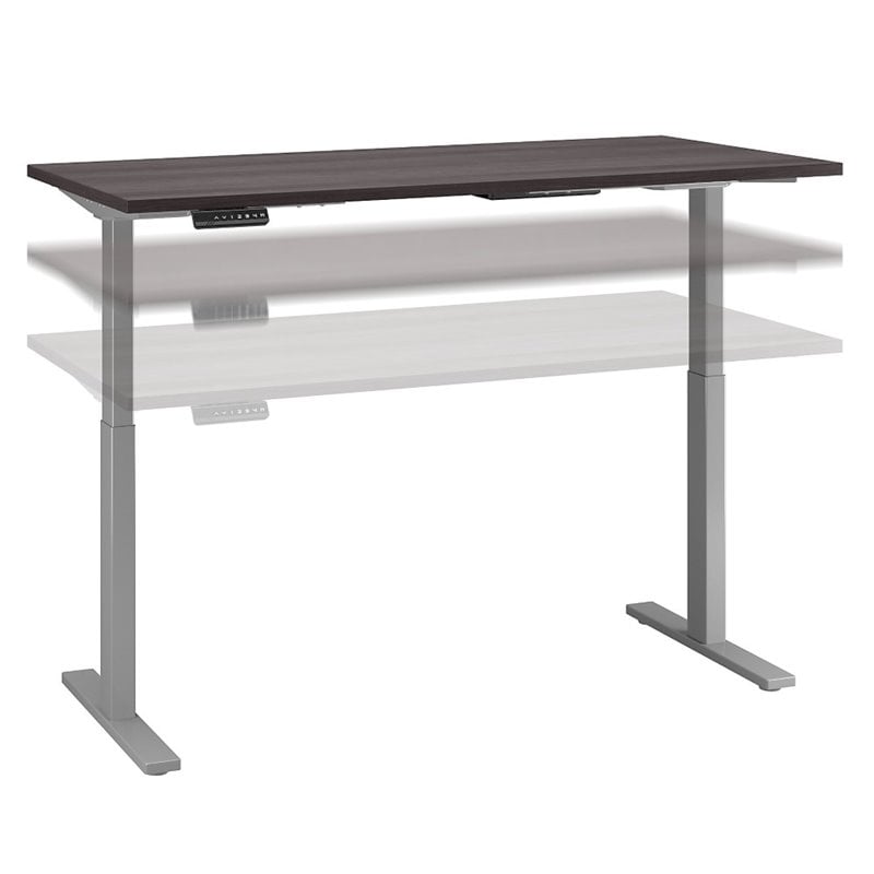 Pemberly Row 60W x 30D Adjustable Desk in Storm Gray - Engineered Wood