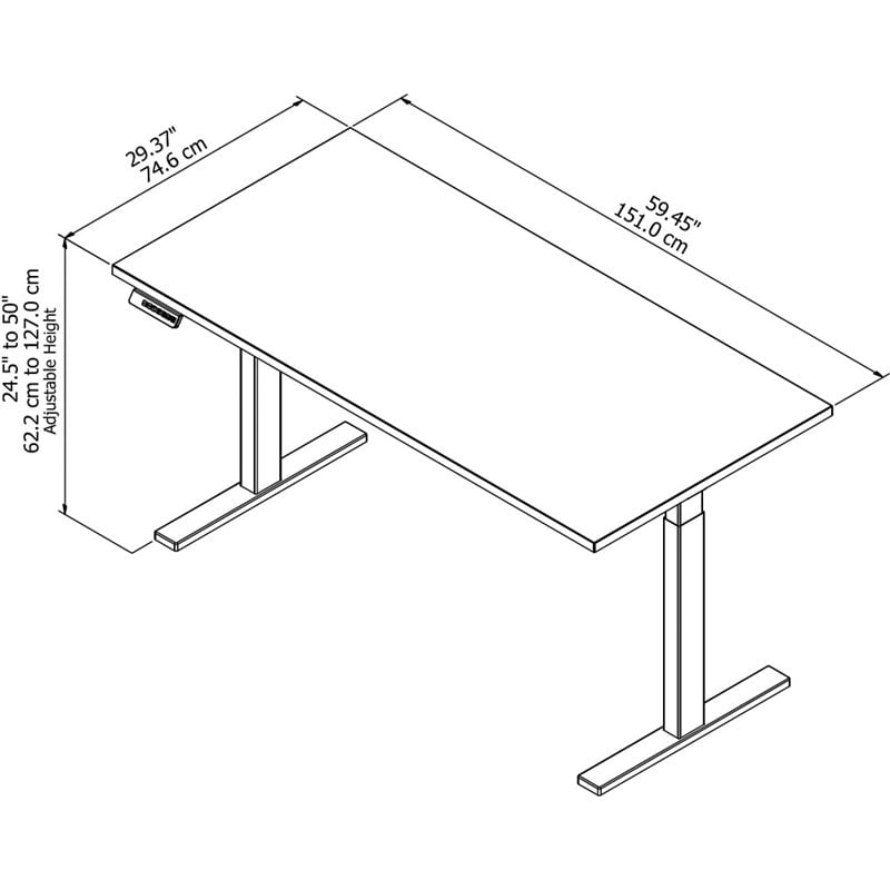 Pemberly Row 60W x 30D Adjustable Desk in Storm Gray - Engineered Wood