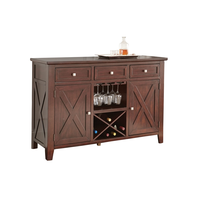 Pemberly Row Modern Wine Rack Server in Espresso Cherry Finish