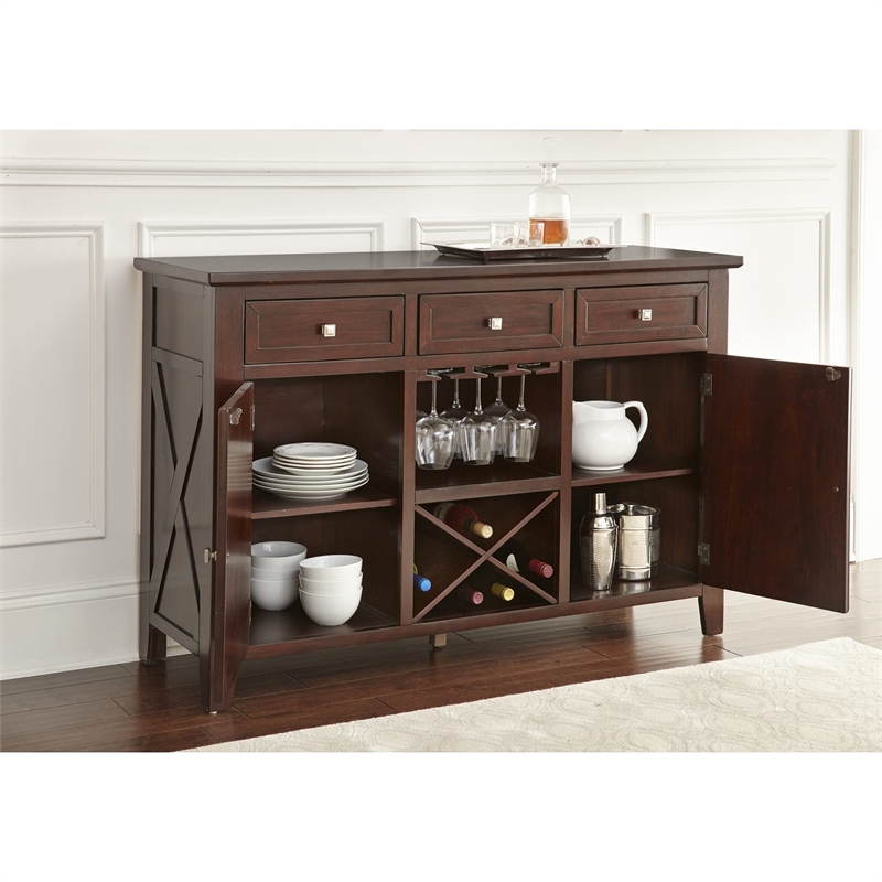 Pemberly Row Modern Wine Rack Server in Espresso Cherry Finish