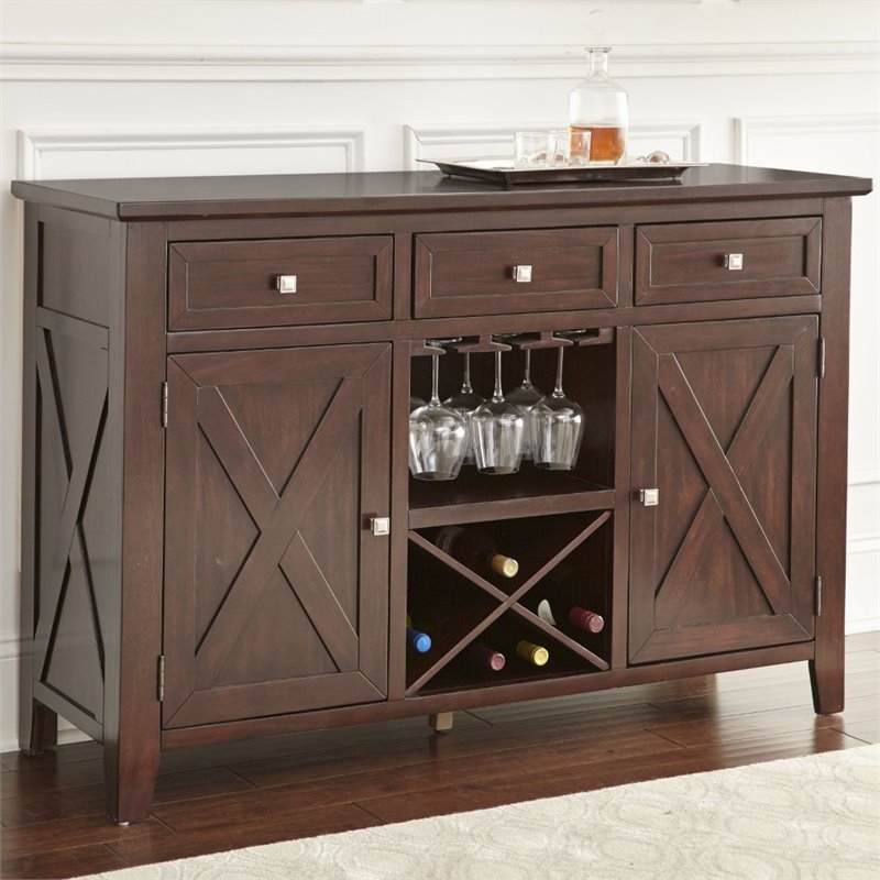 Pemberly Row Modern Wine Rack Server in Espresso Cherry Finish