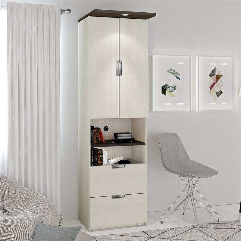 Pemberly Row Modern 2 Drawer Storage Cabinet in White Chocolate