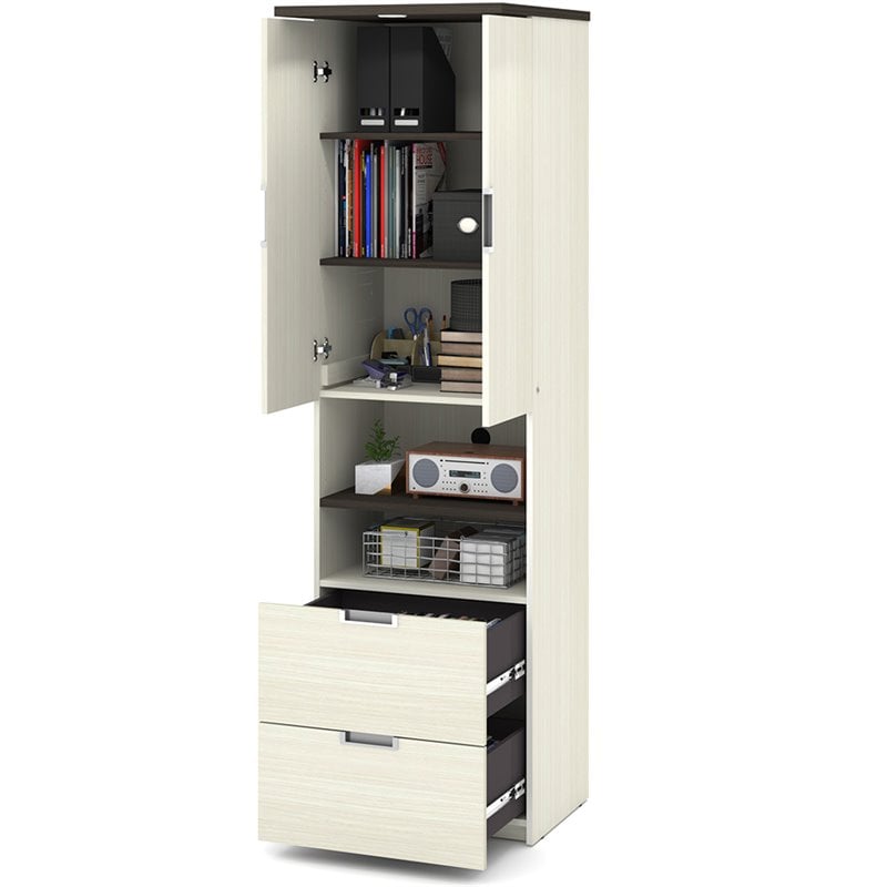 Pemberly Row Modern 2 Drawer Storage Cabinet in White Chocolate