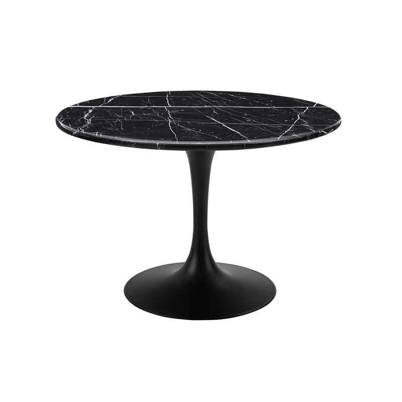 Pemberly Row Contemporary Black Marquina Marble Dining Table