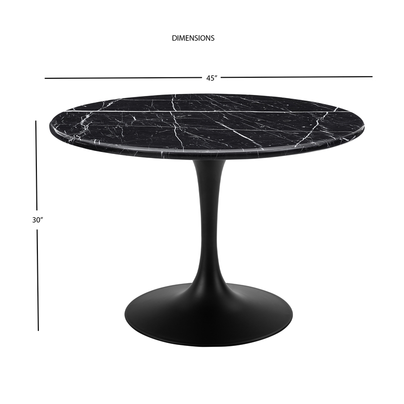 Pemberly Row Contemporary Black Marquina Marble Dining Table
