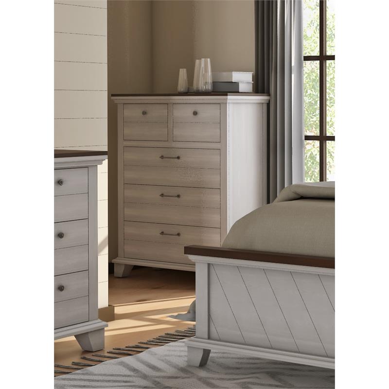 Pemberly Row Modern / Contemporary Rustic Ivory Five Drawer Chest
