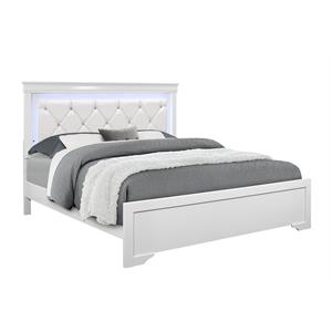 Pemberly Row Contemporary Metallic White Full Bed w/ LED Light